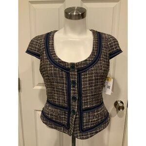 BCBG Max Azria Multicolor Plaid Short Sleeve Tweed Jacket, Size Small